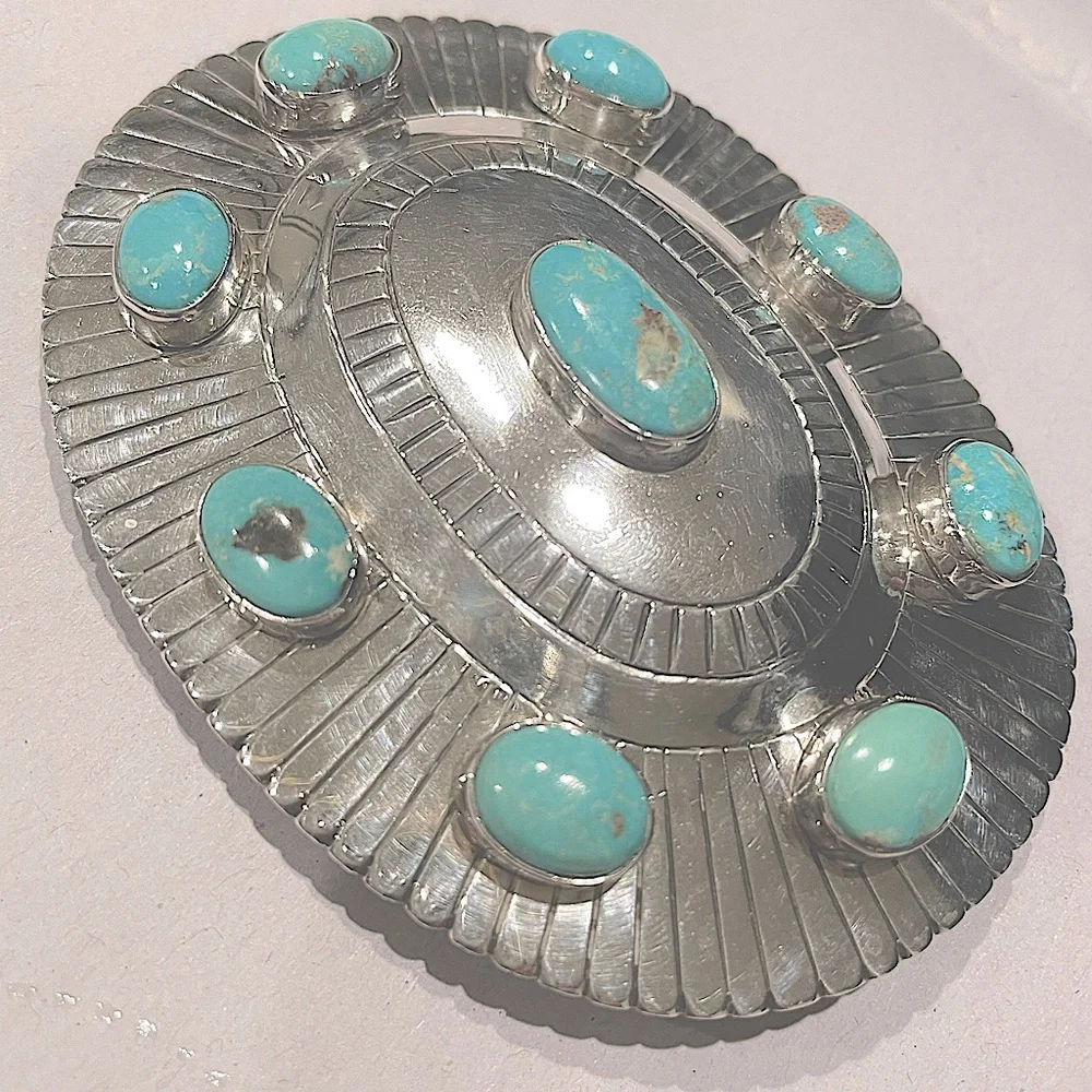 Silver and Turquoise Belt Buckle - Picture 1 of 4